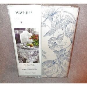 Vtg Waverly Blue Toile Heirloom Collection Vinyl Tablecloth Oblong 52" x 70" NEW